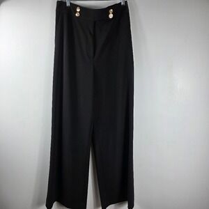 Calvin Klein Women's Black Wide Leg Tall Pants Gold Button Detail Size 12‎